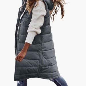 Women's Gray Quilted Hooded Vest